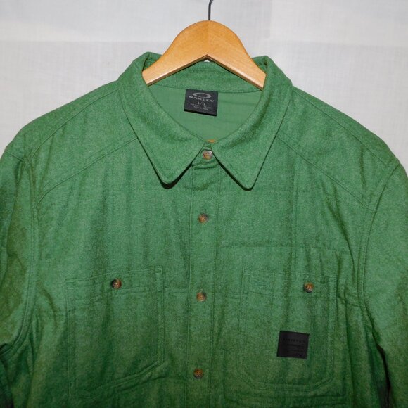 OAKLEY Mens L Green Wool Blend Quilted Collared Shirt Jacket Shacket - Picture 2 of 15